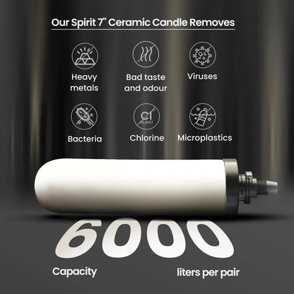 RAMA Spirit 7" Water Filter Candle, with Activated Carbon, Greater Than 4 Log Bacteria Removal