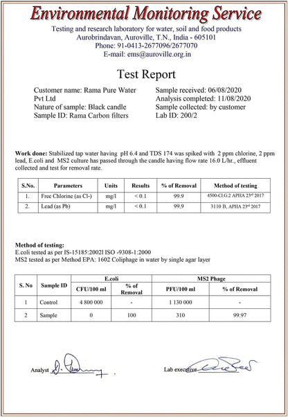 rama water filter environment certificate