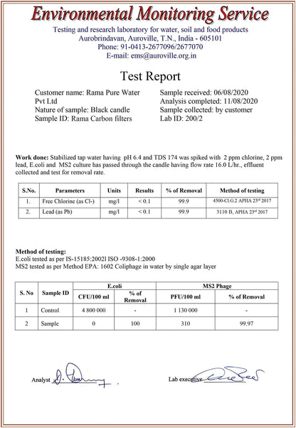 rama water filter certificate