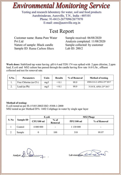 rama water filter environment certificate