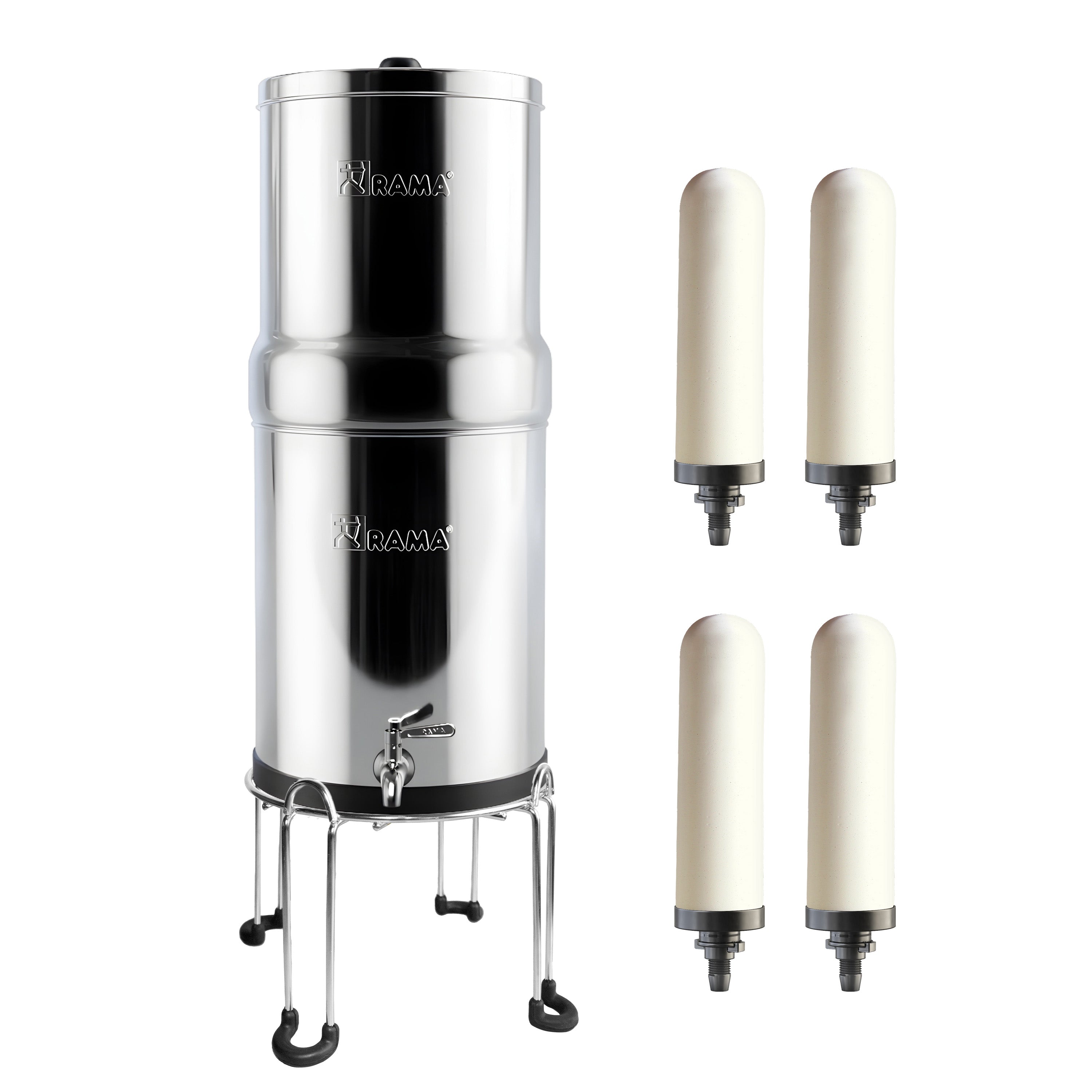 RAMA Gravity Water Filter with Spirit Candles and Stainless Steel Stand