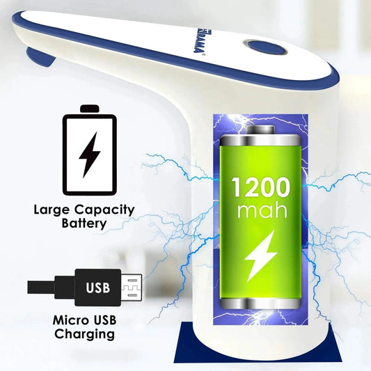 RAMA HandyPump Water Dispenser for Water Cans, Comes with 1200 mAh Battery which Provides 3 Days of Usage in a Single Charge, Auto Stop in 60 Seconds, White Color - Rama Water Filters