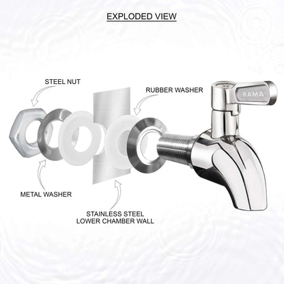 rama stainless steel tap with steel nut and rubber washer