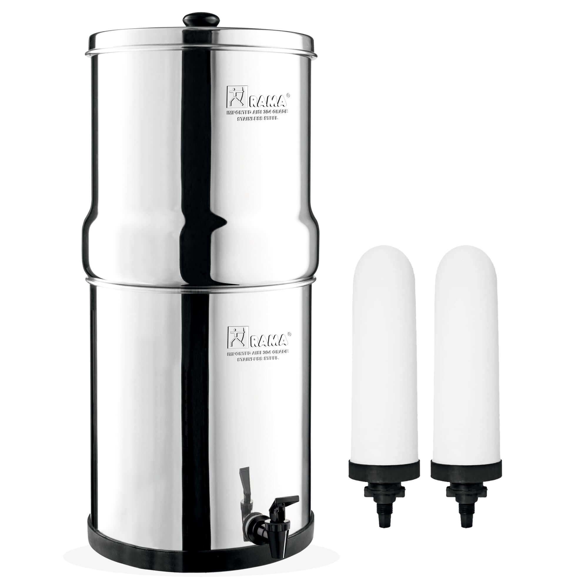 RAMA Water Filter and Purifier, 6 Litre Storage (12 Litre Total Capacity) Made with 304 High Grade Stainless Steel, 10-Year Manufacturer Warranty, Includes 2 Spirit Candles and Plastic Tap - Rama Water Filters