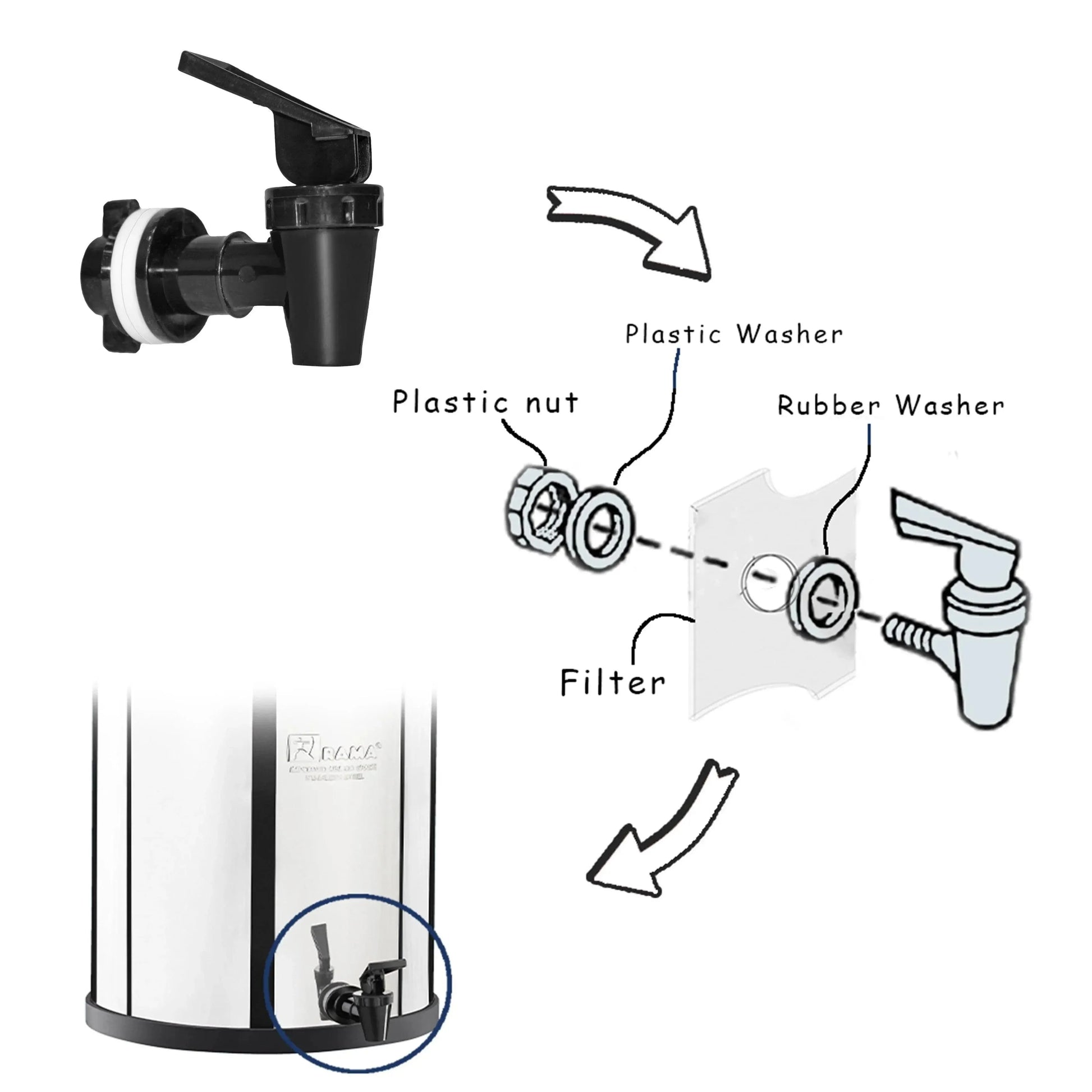 gravity water filter plastic tap fixation