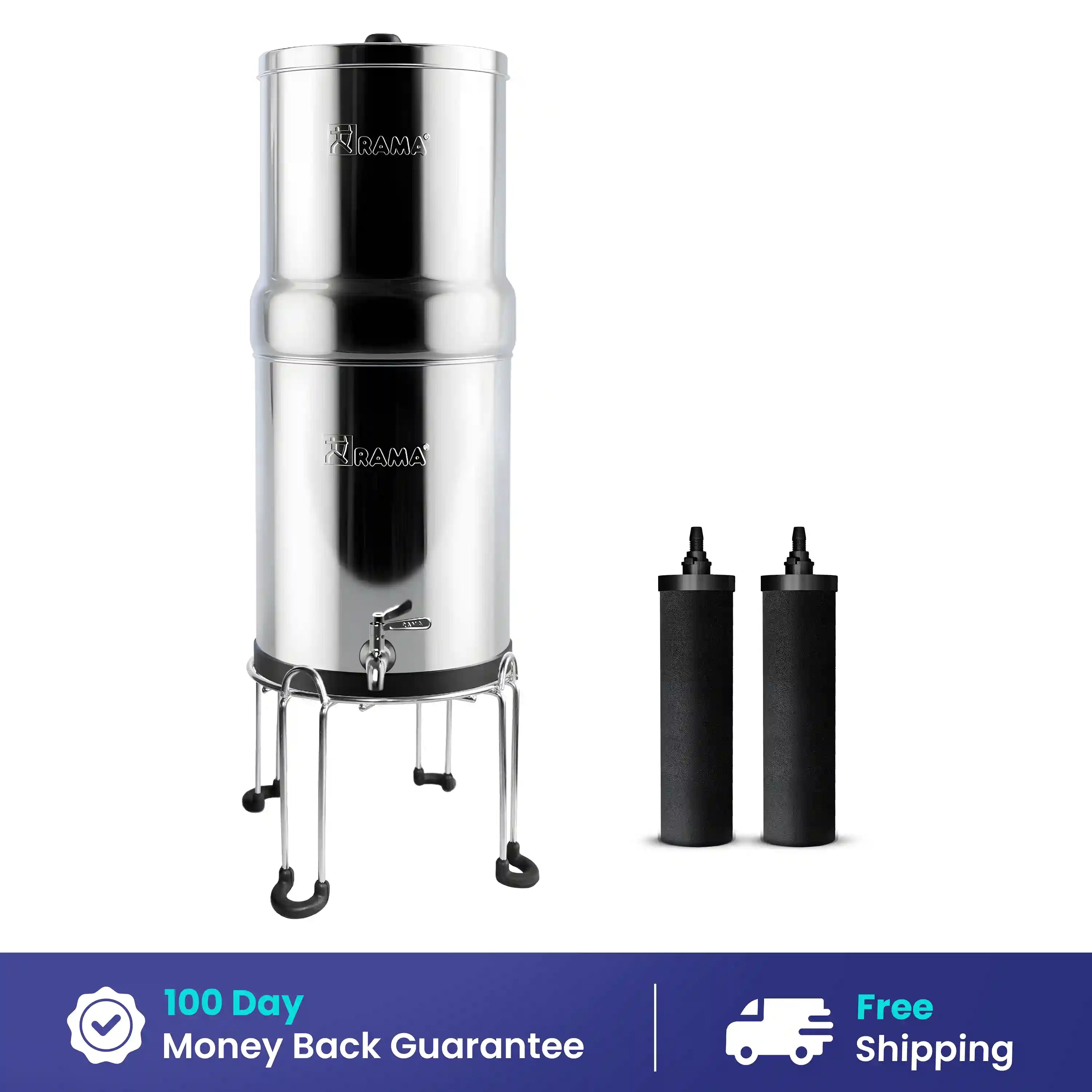 RAMA Gravity Water Filter with Carbon Candles and Stainless Steel Stand