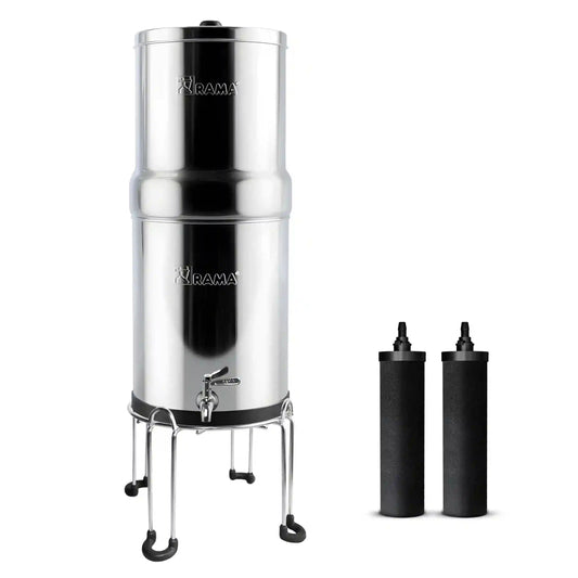 RAMA Gravity Water Filter with Carbon Candles and Stainless Steel Stand