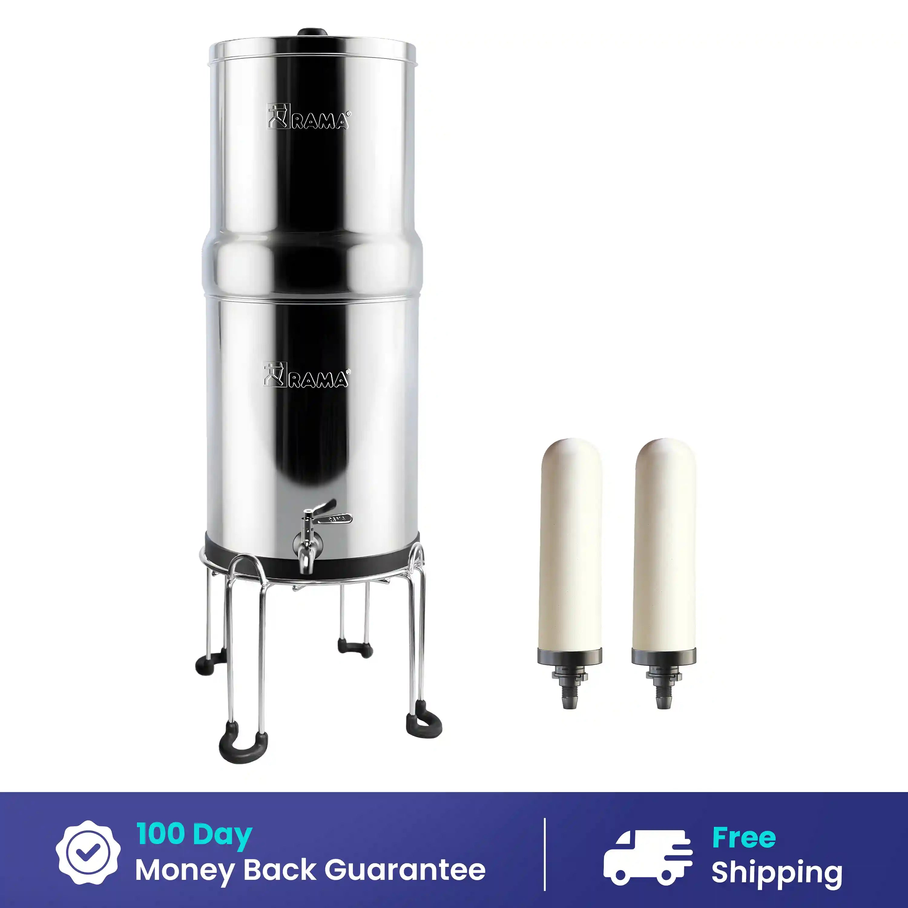 RAMA Gravity Water Filter with Spirit Candles and Stainless Steel Stand