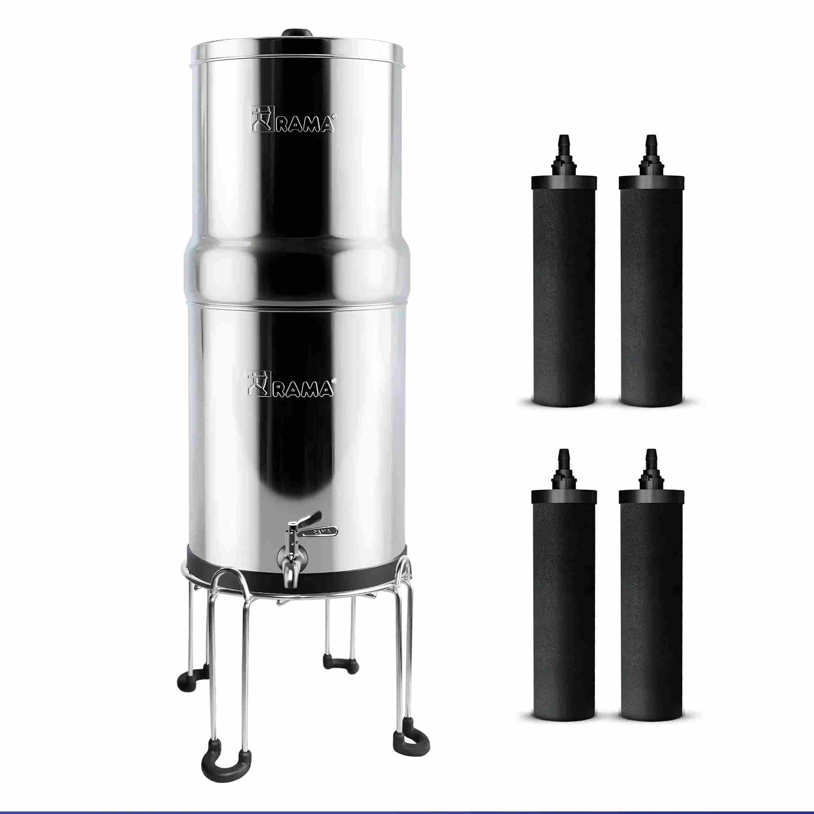 RAMA Gravity Water Filter with Carbon Candles and Stainless Steel Stand