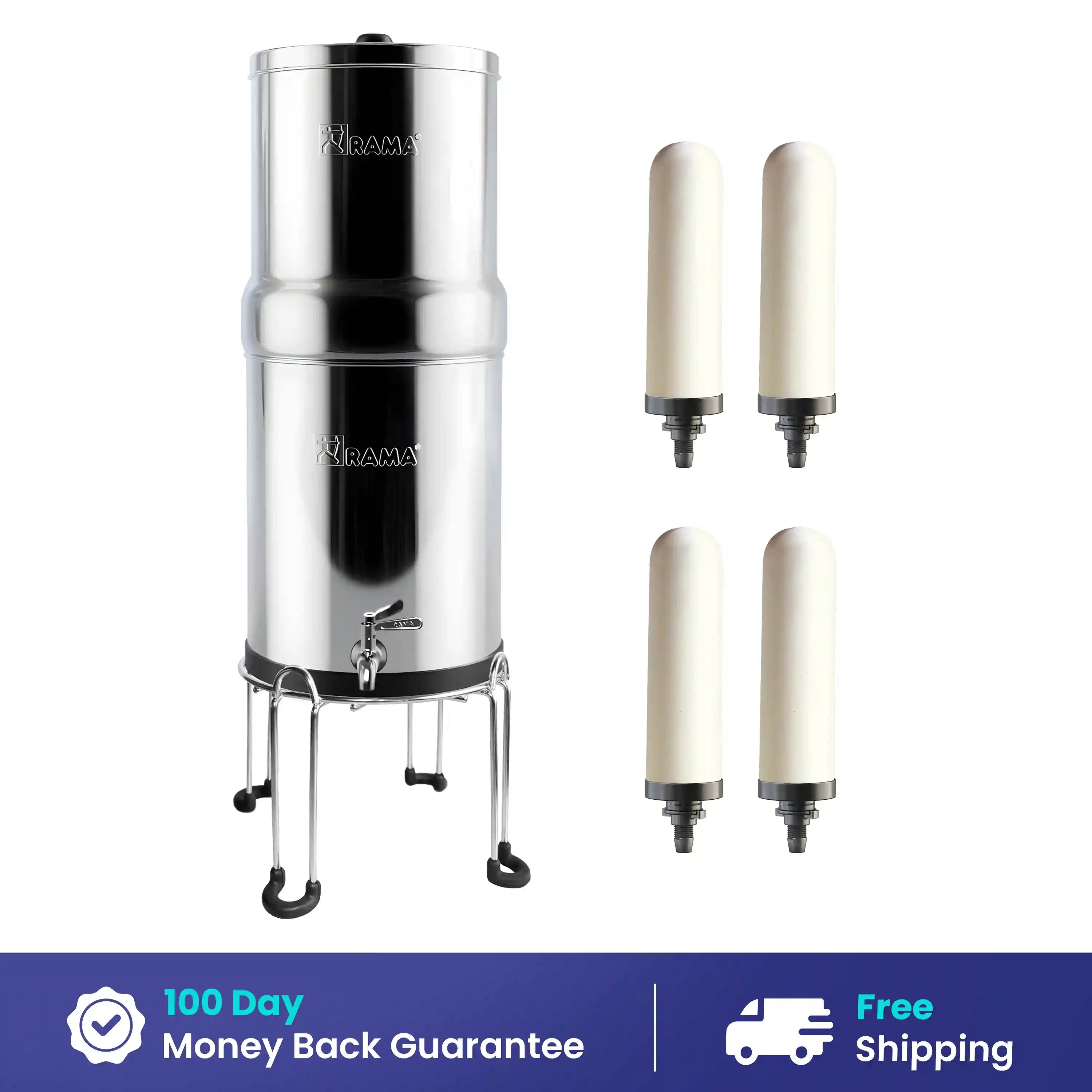 RAMA Gravity Water Filter with Spirit Candles and Stainless Steel Stand