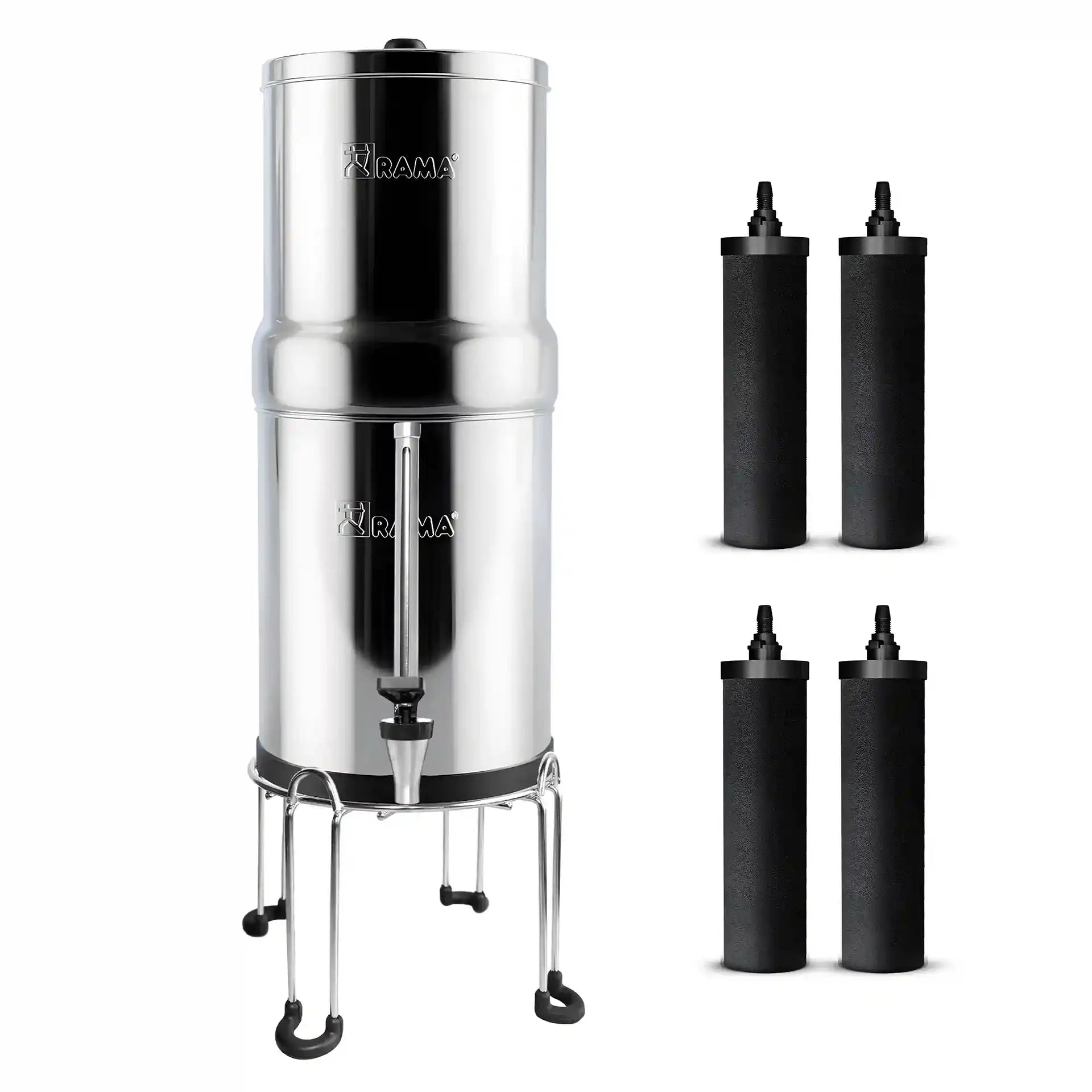 RAMA Gravity Water Filter with Carbon Candles and Stainless Steel Stand