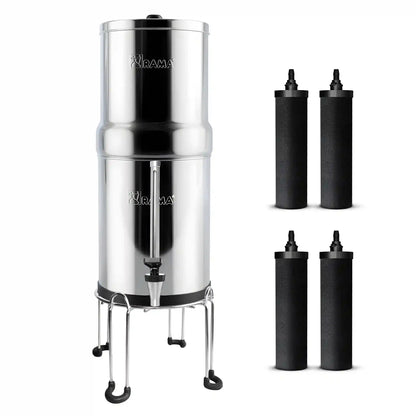 RAMA Gravity Water Filter with Carbon Candles and Stainless Steel Stand