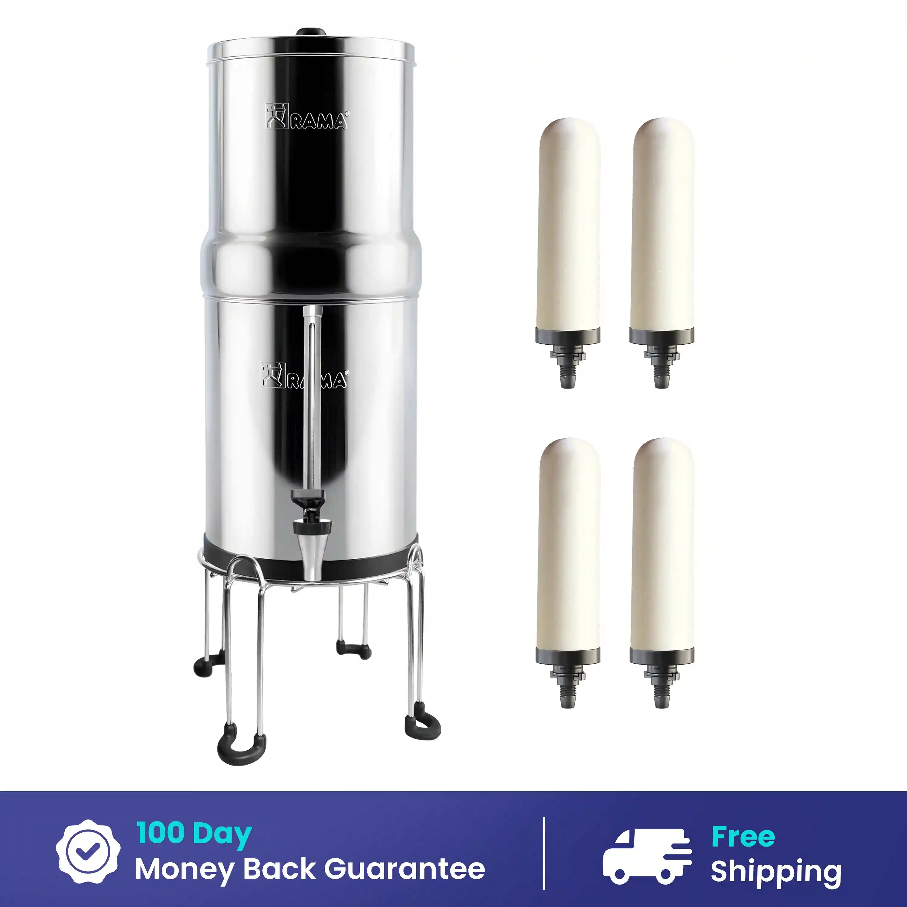 RAMA Gravity Water Filter with Spirit Candles and Stainless Steel Stand