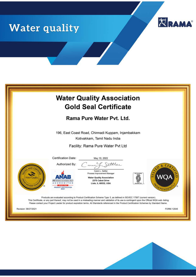 Certifications At RAMA Water Filters Quality Verified