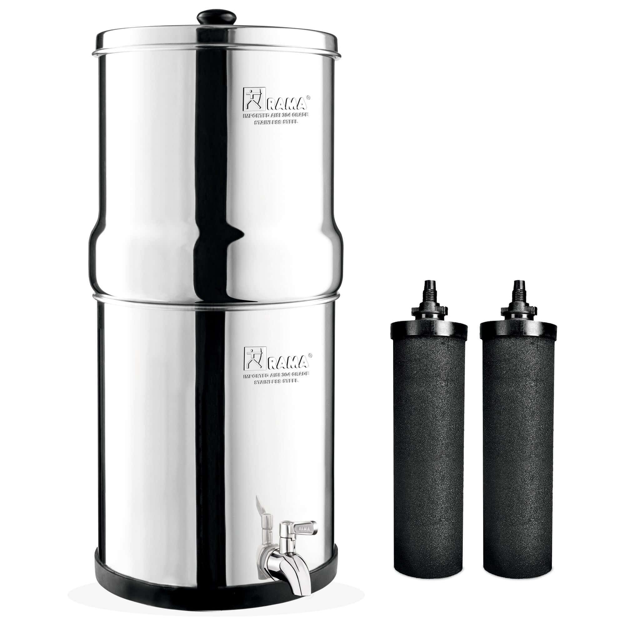 RAMA Gravity Water Filter and Purifier, 10-Year Warranty, 99.99% Bacteria removal with Carbon candles and SS Tap - Rama Water Filters